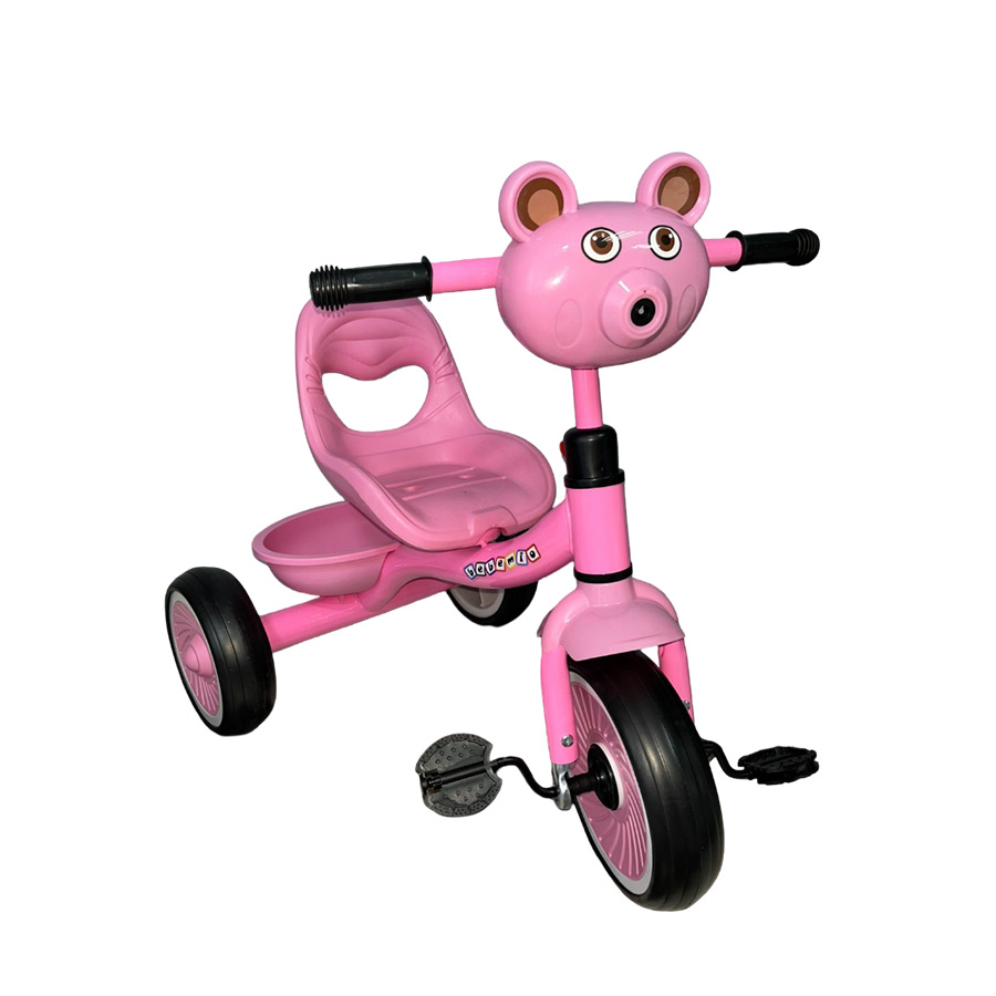 Triciclo rosado infantil lanza burbujas cara luminosa