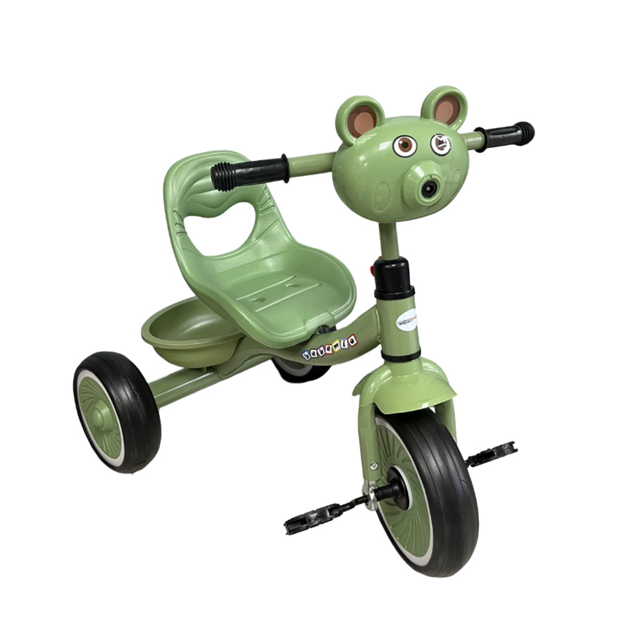 Triciclo verde infantil lanza burbujas cara luminosa